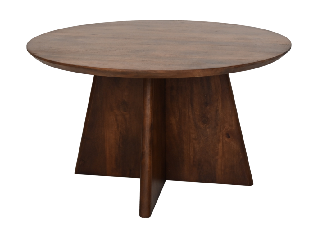 Ronde salontafel met kruispoot - mat bruin - Mangohout - Velaria Interiors