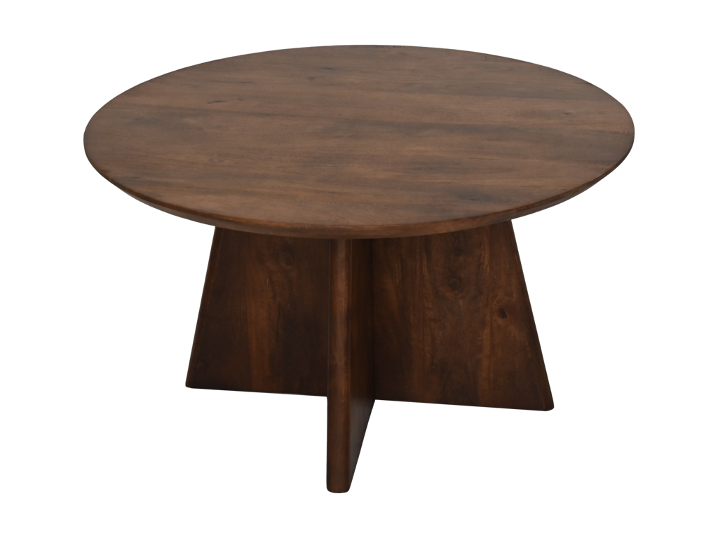 Ronde salontafel met kruispoot - mat bruin - Mangohout - Velaria Interiors