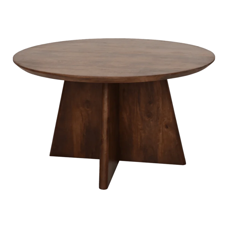 Ronde salontafel met kruispoot - mat bruin - Mangohout - Velaria Interiors