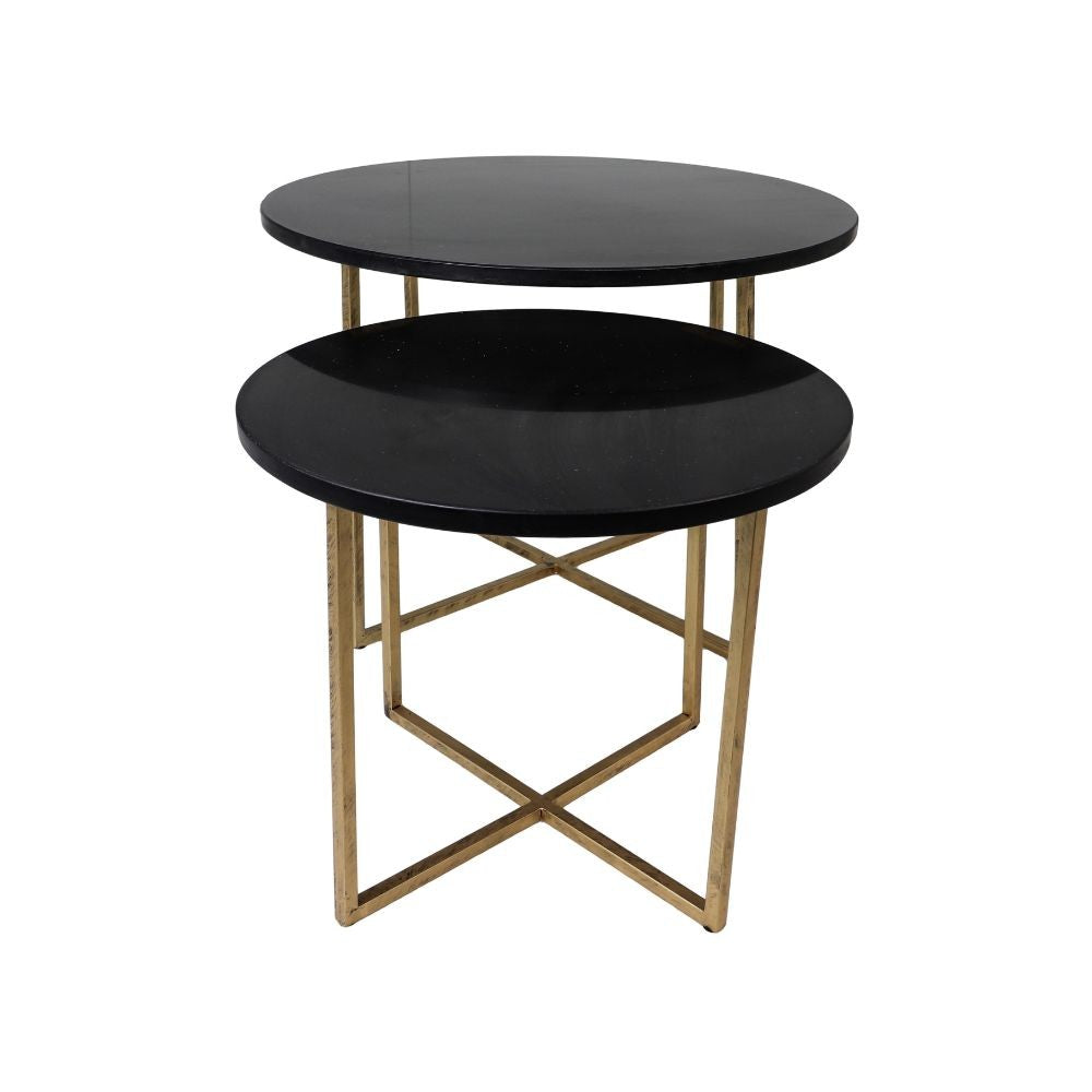 Ronde Salontafel Collin - zwart marmer - goud - set van 2 - Velaria Interiors