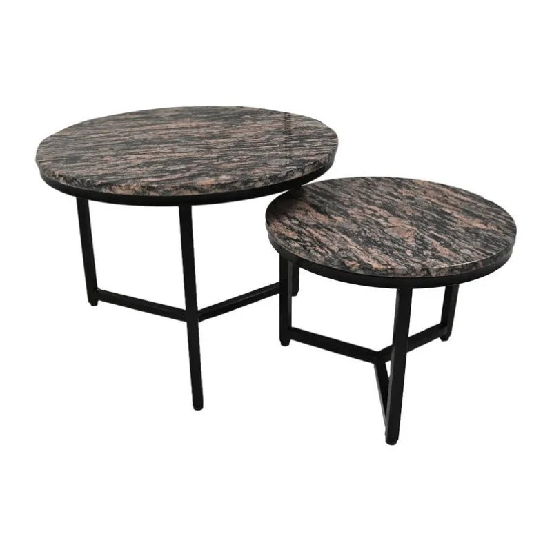 Ronde Salontafel Set van 2 - ø60x45/ø45x34 - Bruin/zwart - Marmer - Velaria Interiors