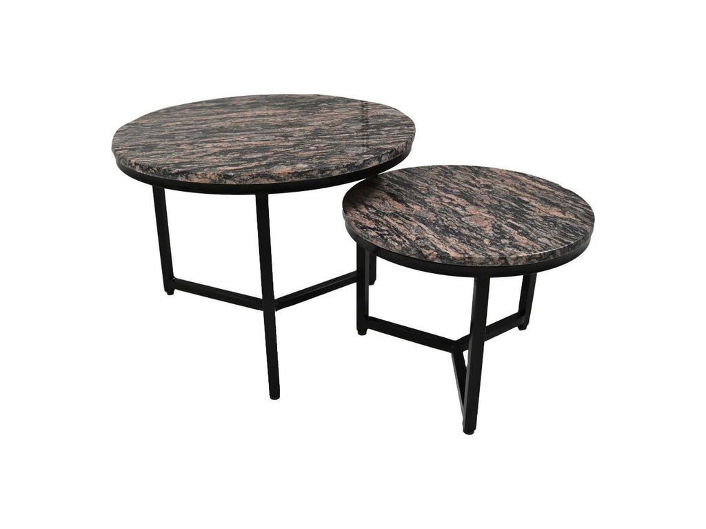 Ronde Salontafel Set van 2 - ø60x45/ø45x34 - Bruin/zwart - Marmer - Velaria Interiors