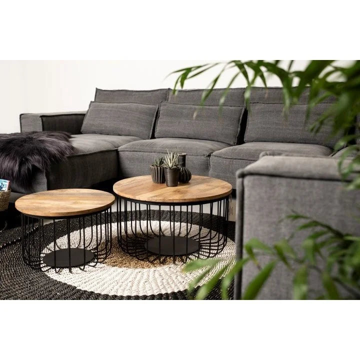 Salontafel Maden - ø60 cm - mangohout/ijzer - set van 2 - Velaria Interiors