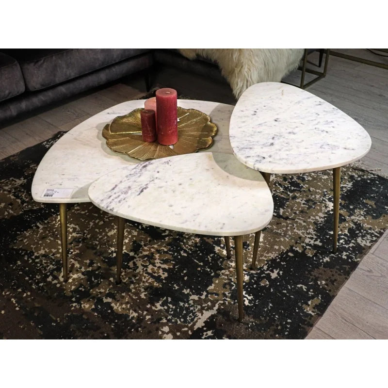 Salontafel Marseille- 90x60x36 - Wit/goud - Marmer/metaal - Velaria Interiors