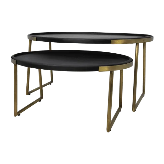 Salontafel Paulson - mangohout/antique gold - set van 2 - Velaria Interiors