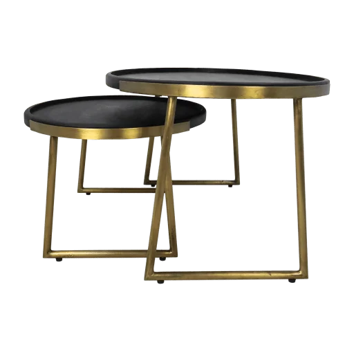 Salontafel Paulson - mangohout/antique gold - set van 2 - Velaria Interiors