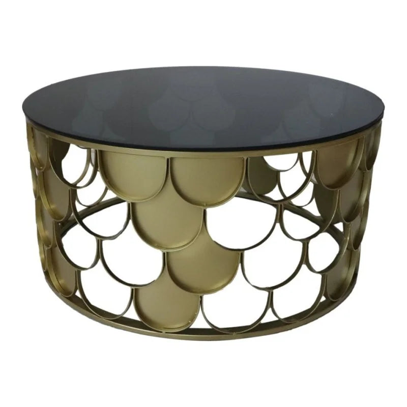 Salontafel rond - Goud/zwart - Metaal/glas - Velaria Interiors