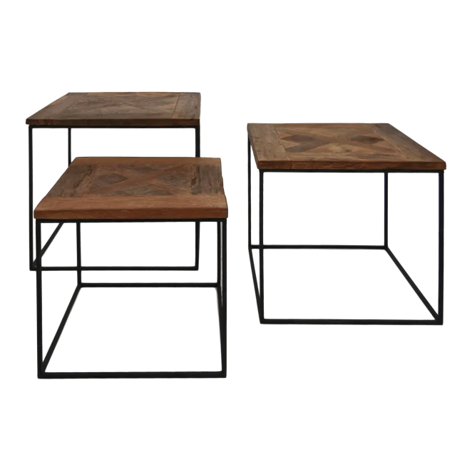 Salontafelset Austin - gerecycled Javahout/ijzer - set van 3 - Velaria Interiors