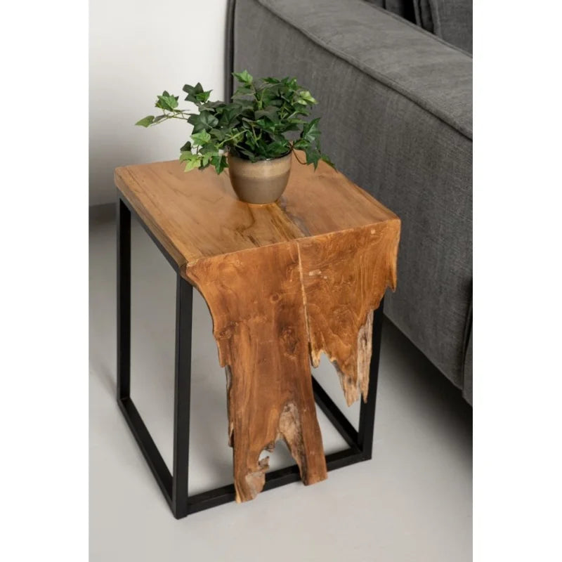 Small Flower Table - 35x35x50 - Naturel/zwart - Teakhout/ijzer - Velaria Interiors