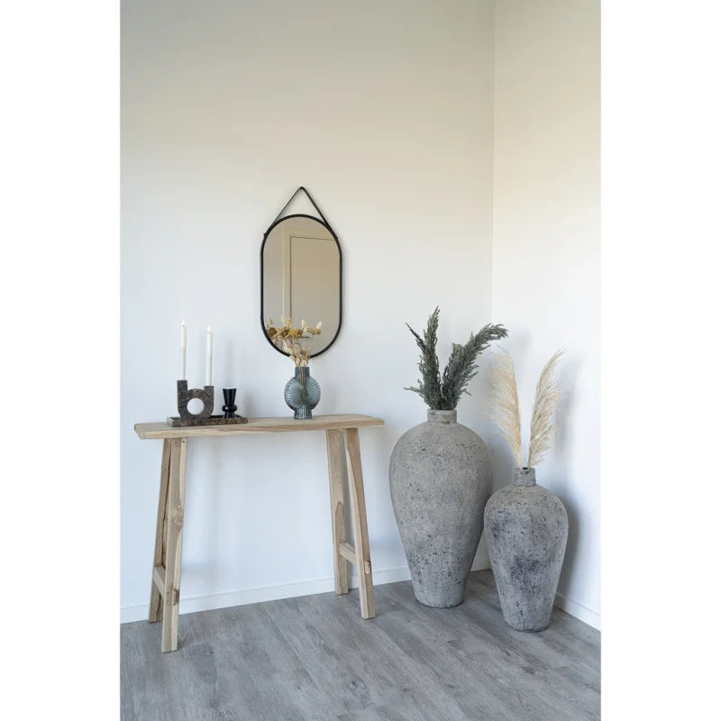 Trapani Mirror - Mirror with black steel frame and PU strap 35x60 - Velaria Interiors