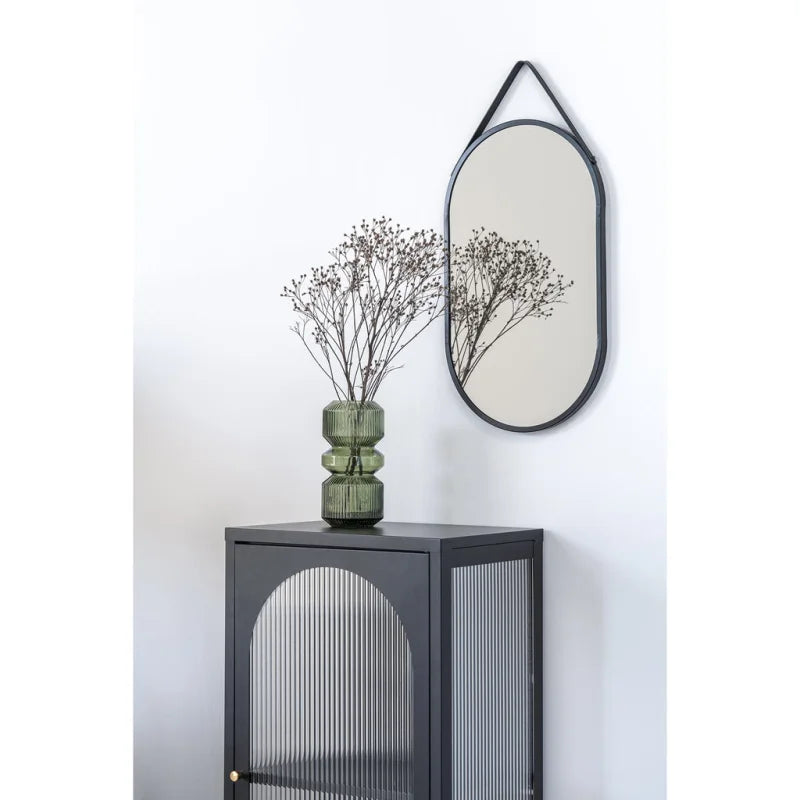 Trapani Mirror - Mirror with black steel frame and PU strap 35x60 - Velaria Interiors