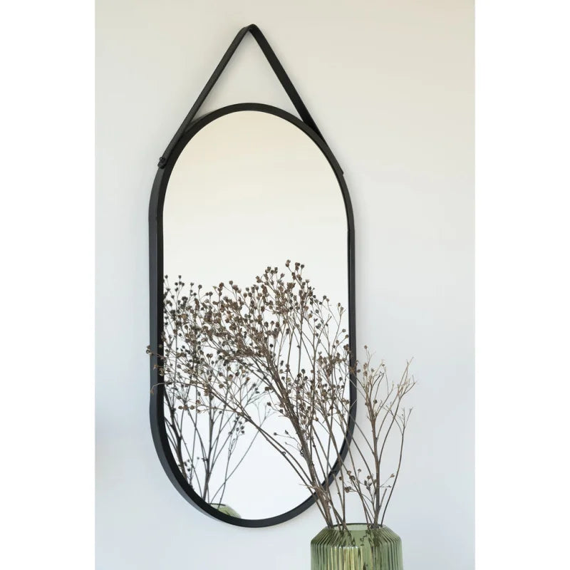 Trapani Mirror - Mirror with black steel frame and PU strap 35x60 - Velaria Interiors