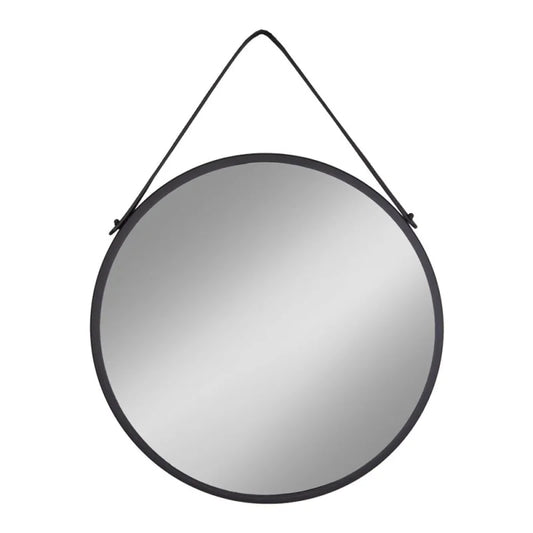 Trapani Mirror - Mirror with black steel frame and PU strap Ã˜60 cm - Velaria Interiors