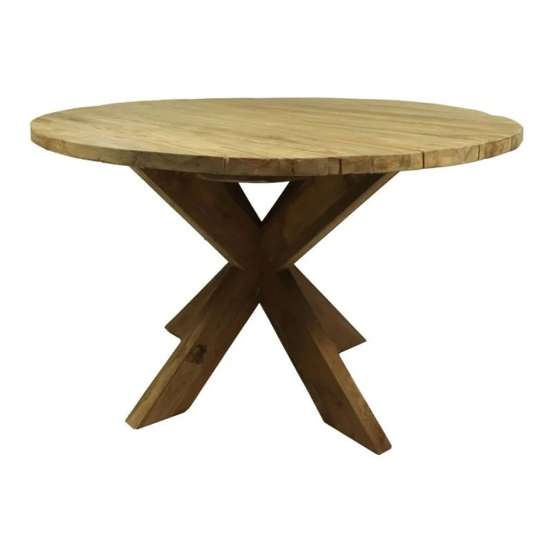 Tuintafel rond met kruispoot - ø125x77 - Naturel - Oud teakhout - Velaria Interiors