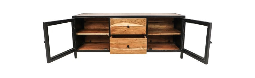 Tv Meubel Kingston 2 Deur 2 Naturel/Zwart-Acacia/Metaal