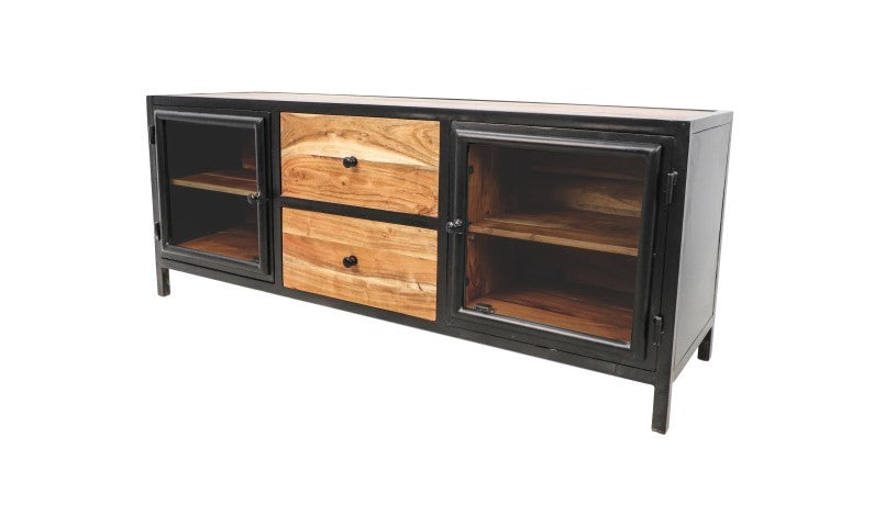 Tv Meubel Kingston 2 Deur 2 Naturel/Zwart-Acacia/Metaal