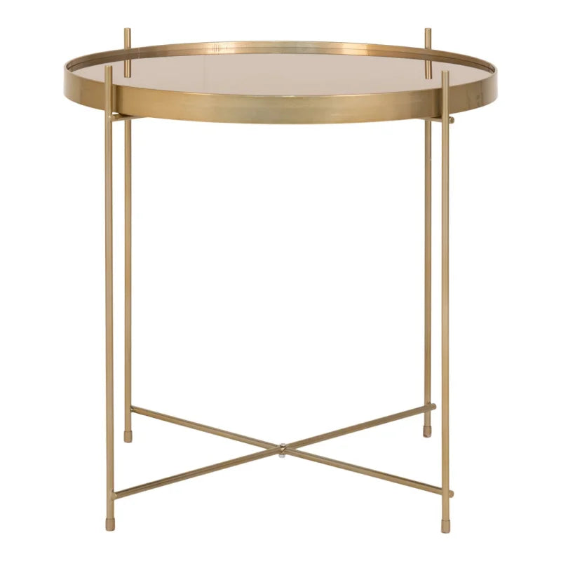 Venezia Salontafel - Salontafel van messingkleurig staal met glas Ã¸48xh48cm - Velaria Interiors