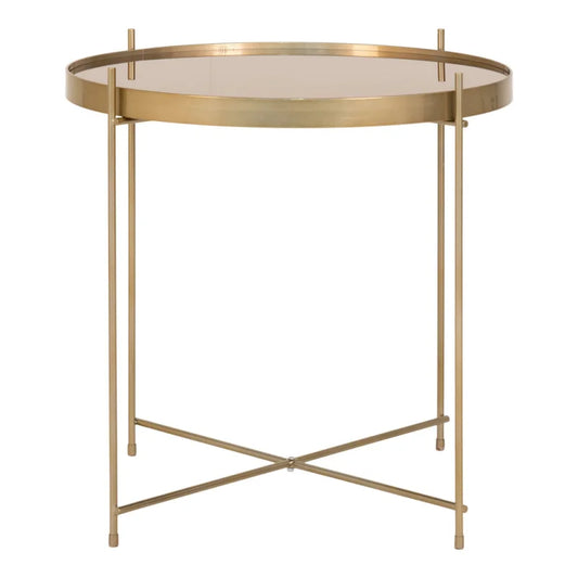 Venezia Salontafel - Salontafel van messingkleurig staal met glas Ã¸48xh48cm - Velaria Interiors