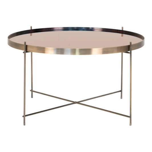 Venezia Salontafel - Salontafel van messingkleurig staal met glas Ã¸70xh40cm - Velaria Interiors