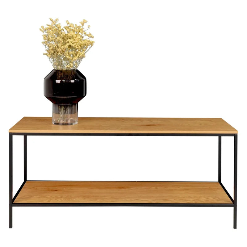 Vita TV-standaard - TV-tafel met zwart frame en twee eikenhouten planken - Velaria Interiors