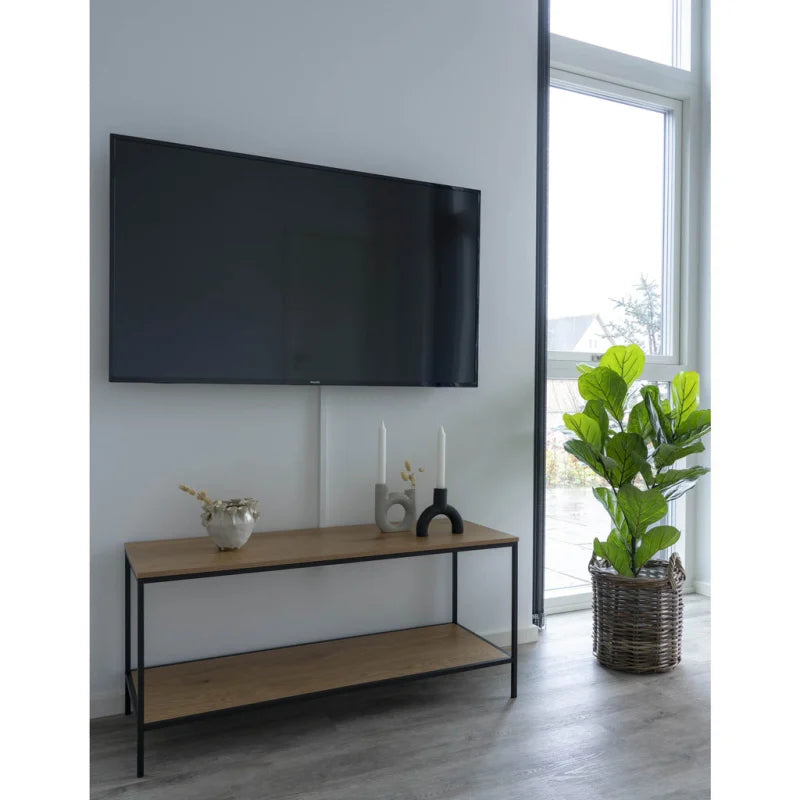 Vita TV-standaard - TV-tafel met zwart frame en twee eikenhouten planken - Velaria Interiors