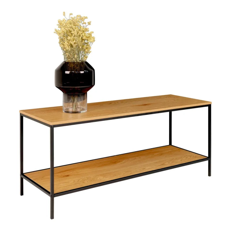 Vita TV-standaard - TV-tafel met zwart frame en twee eikenhouten planken - Velaria Interiors