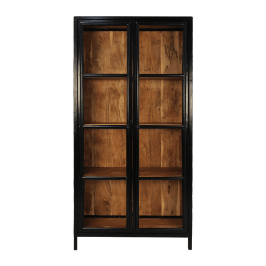 Vitrinekast Kingston - 90x40x185 - acacia/ijzer/glas - Velaria Interiors