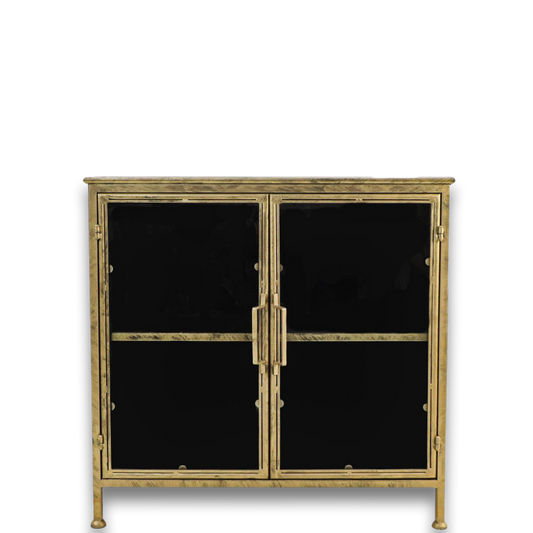 Vitrinekastje Fletcher - 93x42x90 - Antique Gold - Metaal/glas - Velaria Interiors