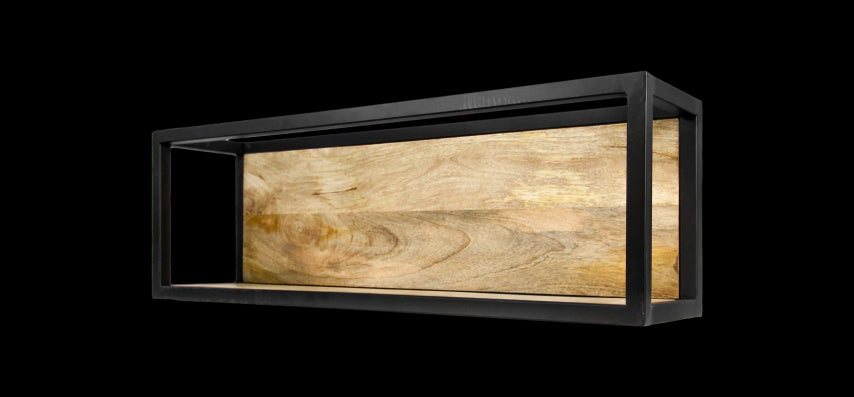 Wandbox Levels - 75x25 cm - mangohout/ijzer - Velaria Interiors