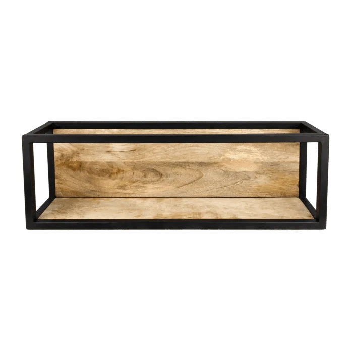 Wandbox Levels - 75x25 cm - mangohout/ijzer - Velaria Interiors