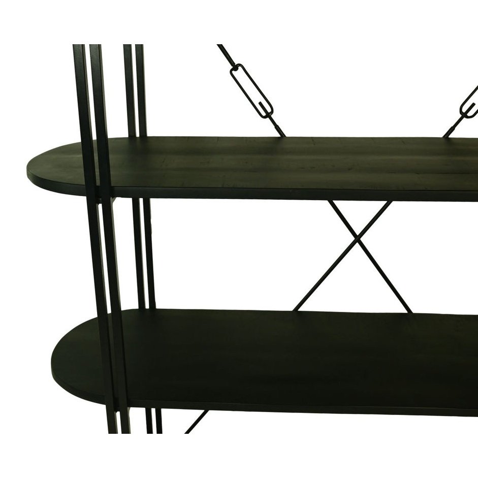 Wandkast 4 planken - 130x39x140 - Metaal/mangohout - zwart - Velaria Interiors