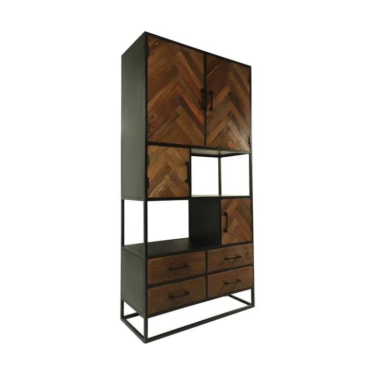 Wandkast Verona - 100x40x200 - Bruin/zwart - Oud hout/metaal - Velaria Interiors