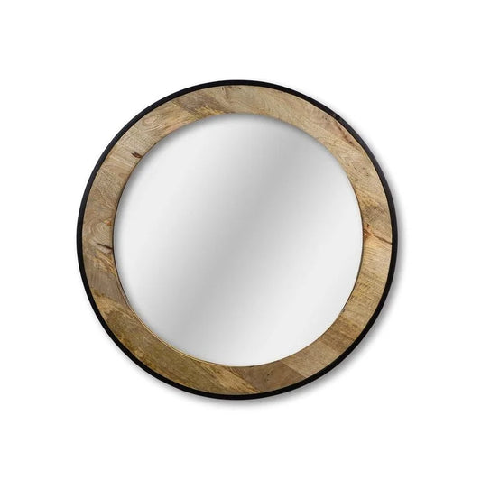 Wangspiegel rond - ø90x5 - Naturel/zwart - Teakhout - Velaria Interiors