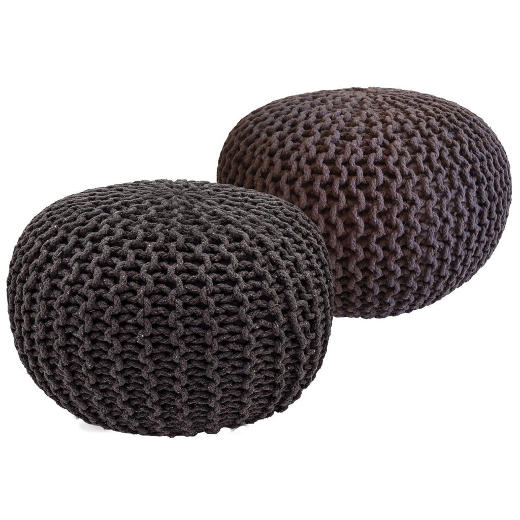 Zitpoef Pouf SET 2 stuks Ø 55 cm H 37 cm Gebreide poef Vloerkussen Grofgebreid duurzaam - Velaria Interiors