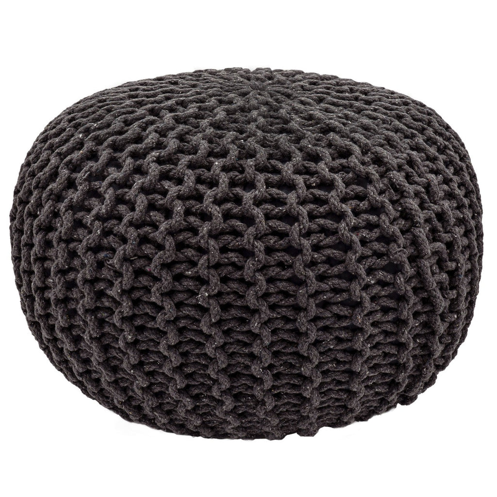 Zitpoef Pouf SET 2 stuks Ø 55 cm H 37 cm Gebreide poef Vloerkussen Grofgebreid duurzaam - Velaria Interiors