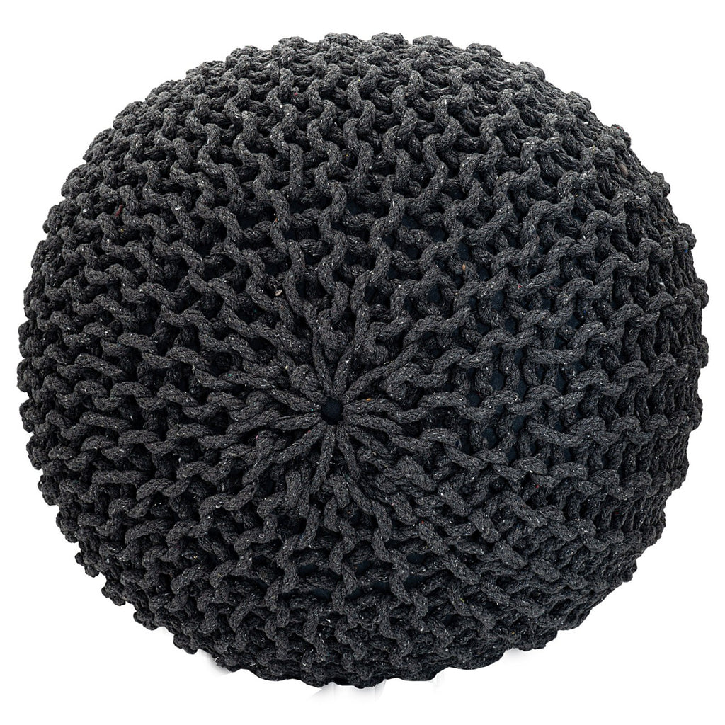 Zitpoef Pouf SET 2 stuks Ø 55 cm H 37 cm Gebreide poef Vloerkussen Grofgebreid duurzaam - Velaria Interiors