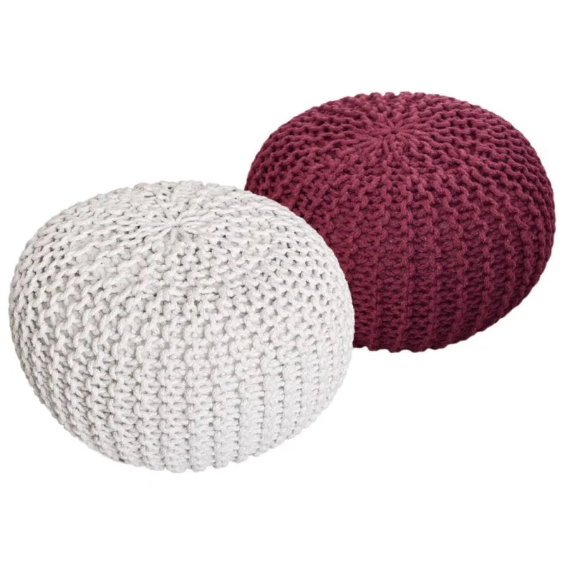 Zitpoef Pouf SET 2 stuks Ø 55 cm H 37 cm Gebreide poef Vloerkussen Grofgebreide look Duurzaam - Velaria Interiors