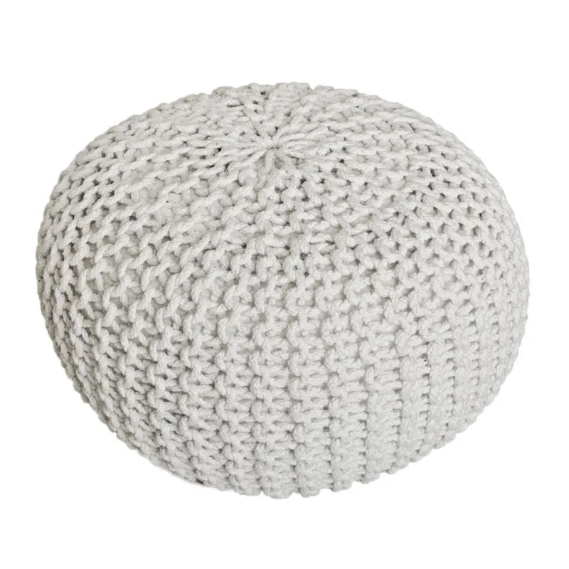 Zitpoef Pouf SET 2 stuks Ø 55 cm H 37 cm Gebreide poef Vloerkussen Grofgebreide look Duurzaam - Velaria Interiors